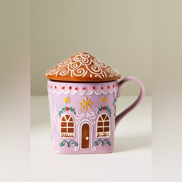 ANTHROPOLOGIE GINGERBREAD STONEWARE MUG AND SUGAR BOWL PURPLE BLUE NEW - Picture 10 of 13